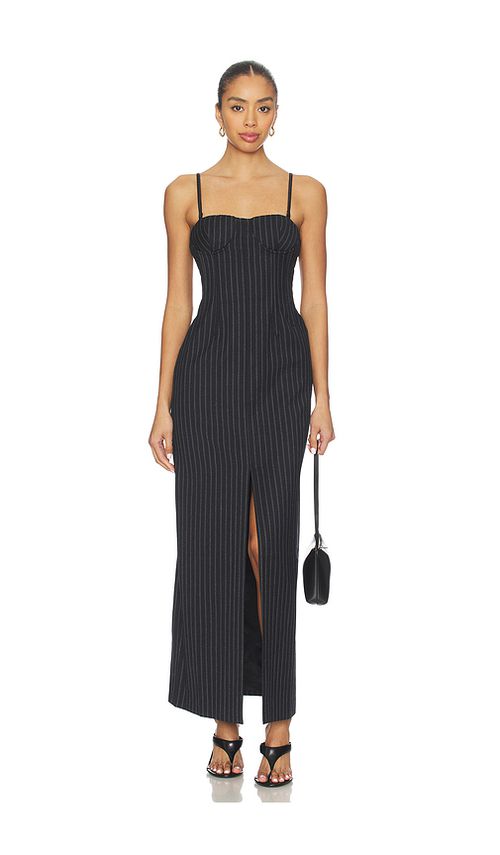 Courtney Zheng Chalkstripe Wool Bustier Dress in Navy & Grey. S also in