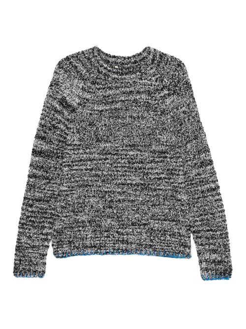 Premium Mohair Wool Blend Crewneck Sweater with Contrasting Hand-Stitched Details