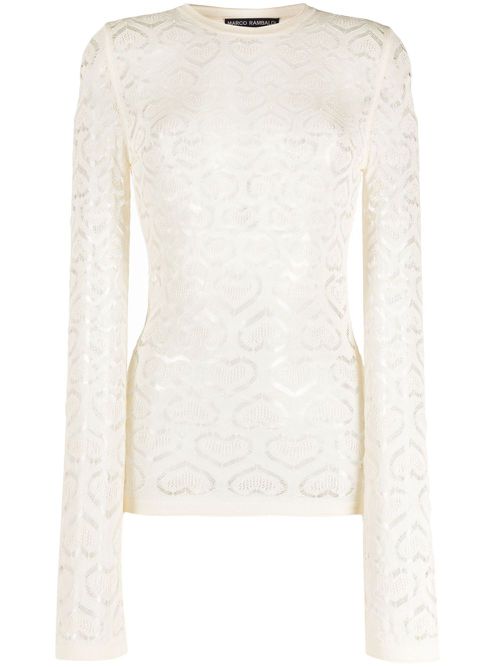 Heart-motif long-sleeved top - White