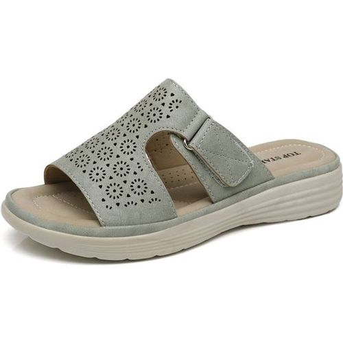 IVACHY Women's Bohemian Style Perforated Lightweight Mule Slippers Slide Sandals in Green