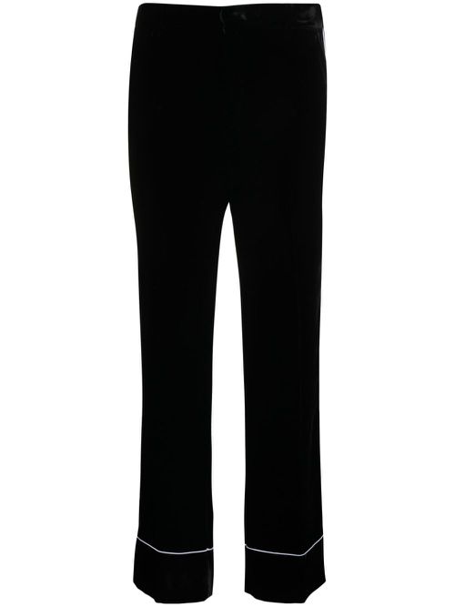Piped-trim straight-leg trousers - Black