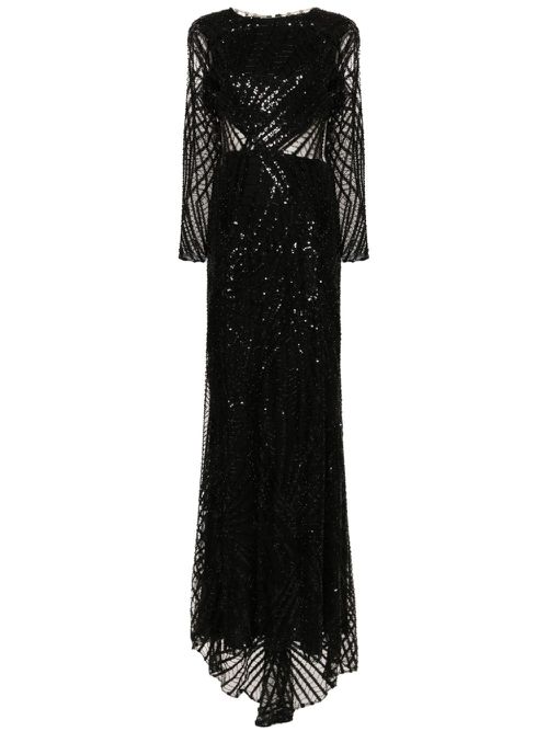 Sequinned mesh gown - Black