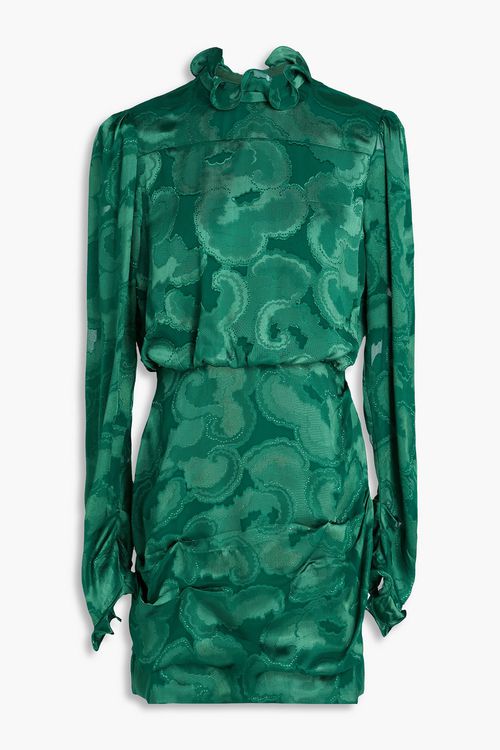 Rina B ruffled satin-jacquard mini dress - Green - UK 4