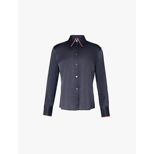 Womens Graphite Contrast-tipping Long-sleeve Silk Shirt S