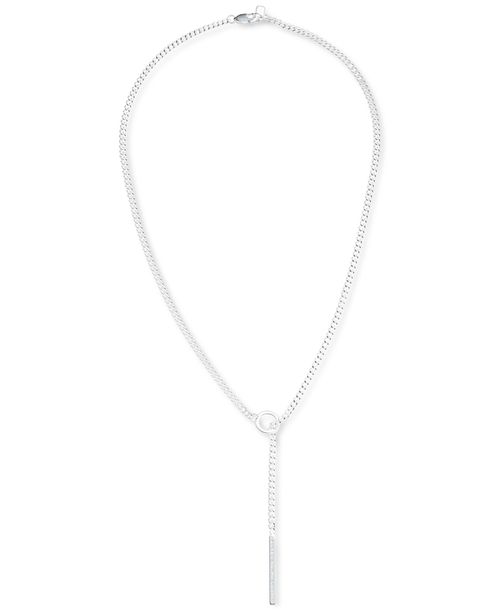 "Lauren Sterling Silver Logo-Etched Bar Lariat Necklace, 15"" + 3"" extender - Silver"