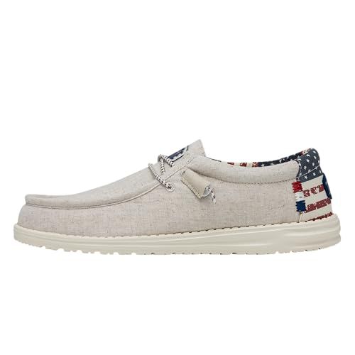Hey Dude® Wally Patriotic Slip-On Casual Shoes for Men and Women – Canvas Upper – Textile Lining – Moc Toe Off-White Patriotic EU