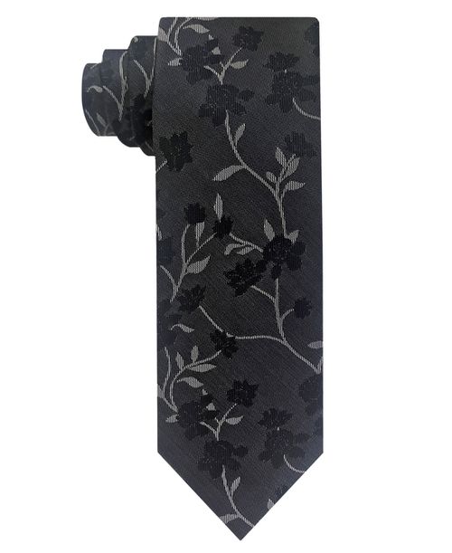 Men's Tonal Floral Slim Tie - Black