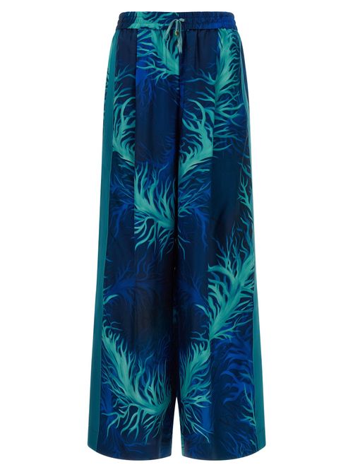 Coral-Print Silk Twill Pants — Navy