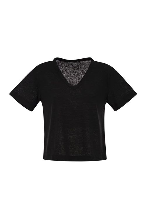Majestic Stretch Linen T-Shirt With V-Neck