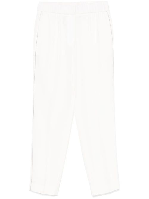Beaded Trim-Detail Trousers — White