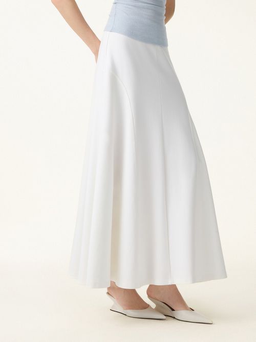 Wrinkle-Resistant A-Line Flared Maxi Skirt - White
