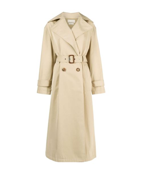 Cocoon-sleeved belted trench coat