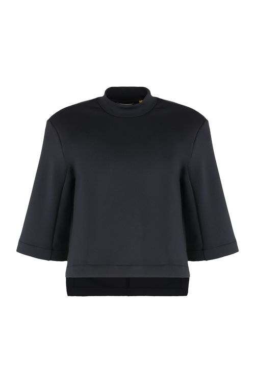 Techno Fabric T-Shirt with Back Logo Patch and Side Slits