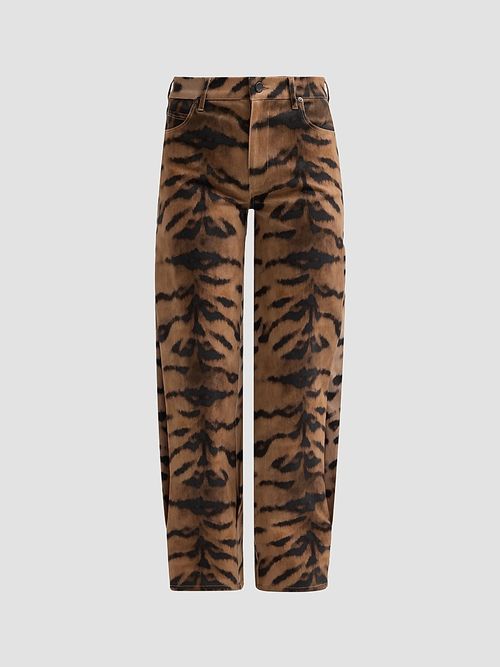 Women's Hallie Tiger-Print Tapered Barrel-Leg Jeans - Light Natural Multi