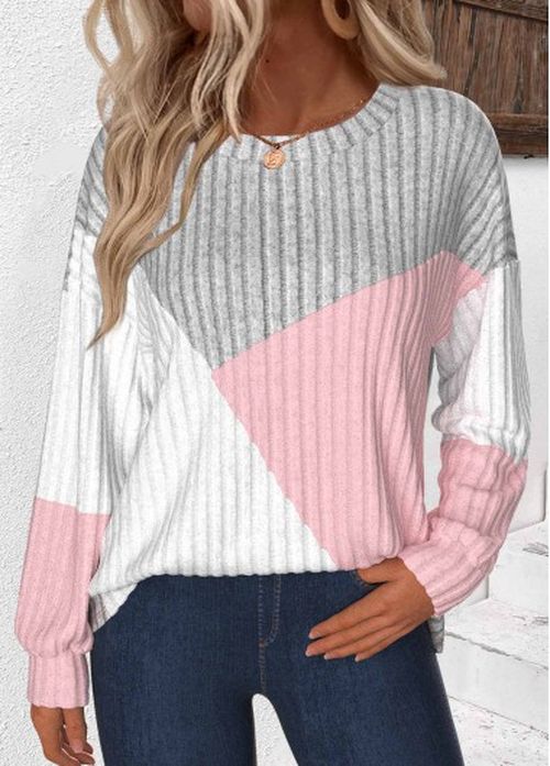 Modlily Plus Light Grey Patchwork Long Sleeve Sweatshirt - 1X
