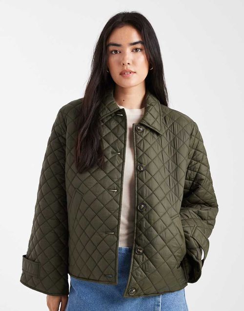 Button down quilted jacket in deep khaki-Green