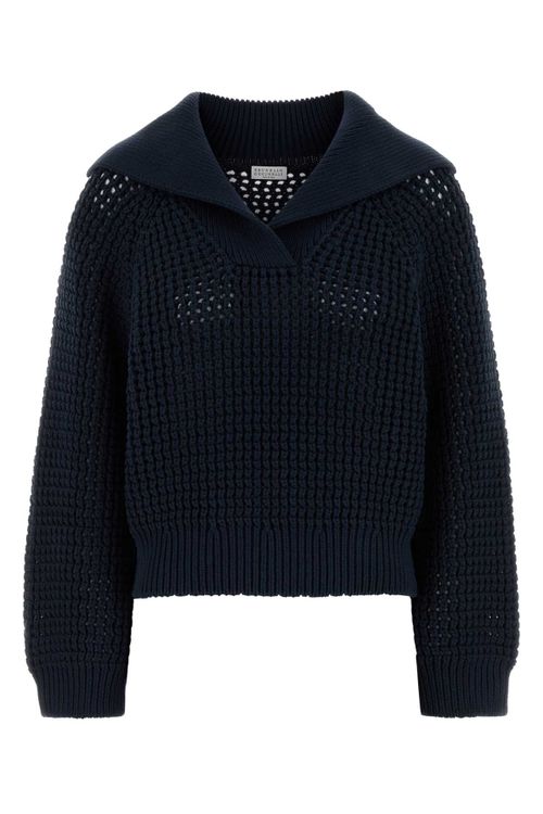 Cotton-Nylon Knit Sweater — Navy