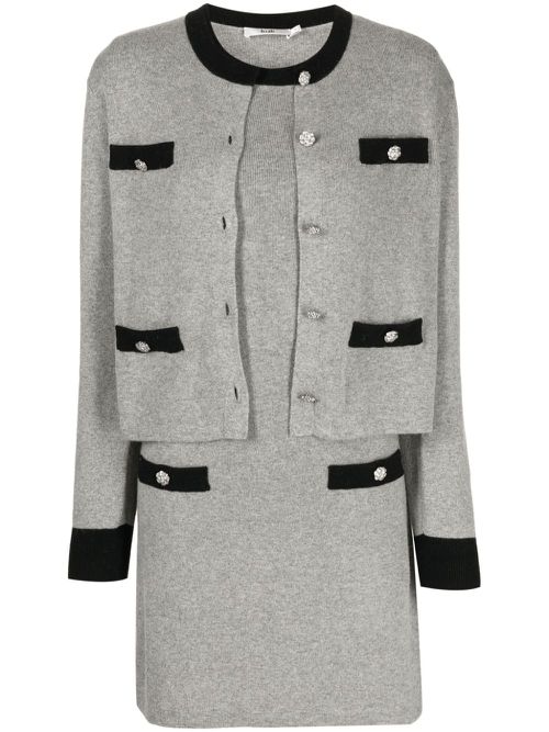 Crystal-embellished button fine-knit suit skirt - Grey