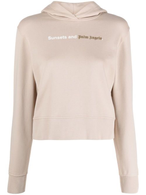 Logo-Print Cotton Hoodie — Beige