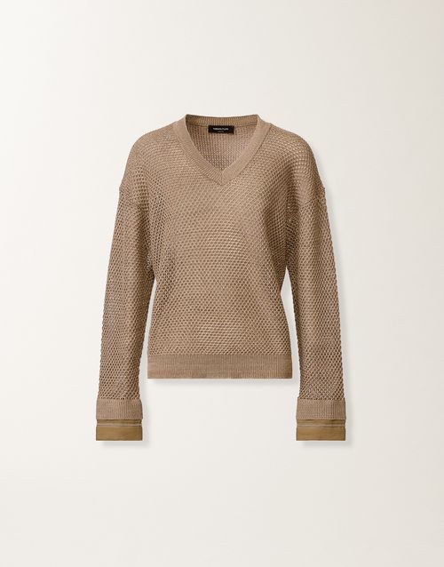 Sweater in organic cotton with lustrous viscose, taupe