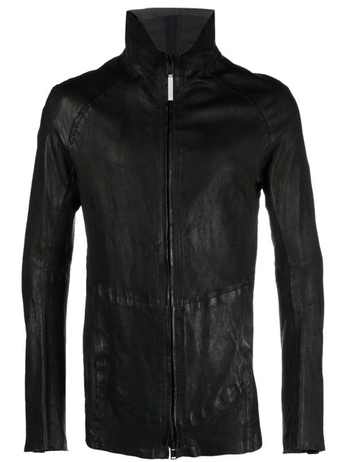 High-neck leather jacket - Black