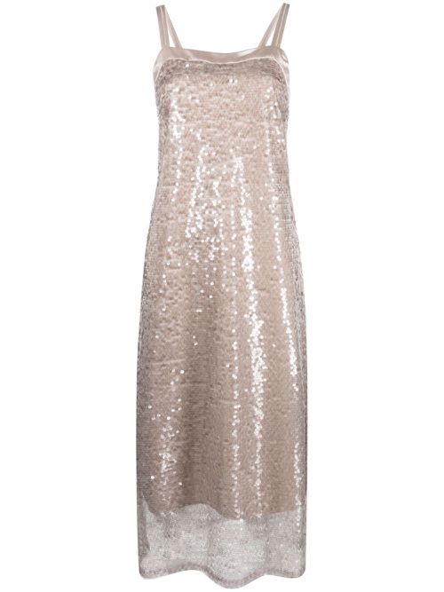 Sequined translucent dress - Neutrals