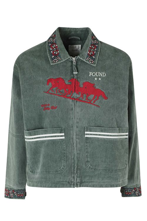 Jockey Club Embroidered Work Jacket Green Cotton Giacca - Men