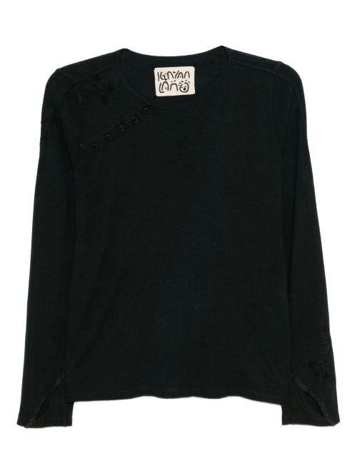 Slanted collar cotton top - Blue