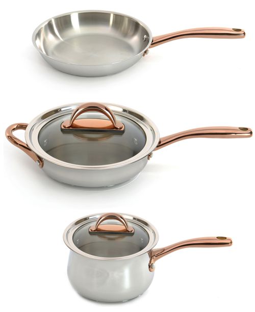 Ouro 18/10 Stainless Steel 5 Piece Starter Cookware Set with Glass Lids - Silver