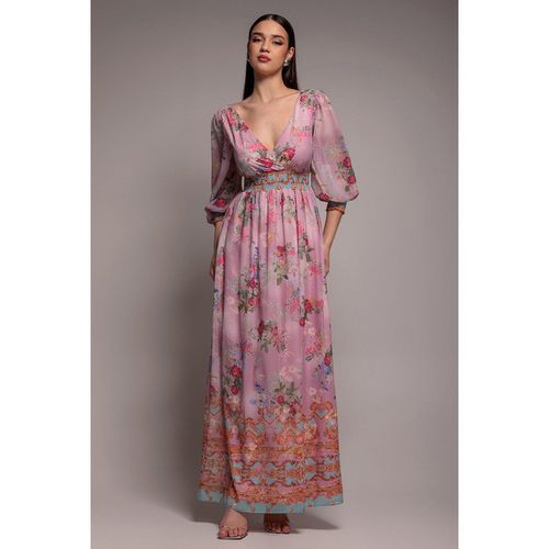 Goddiva Chiffon Wrap Border Floral Print Maxi Dress - Pink