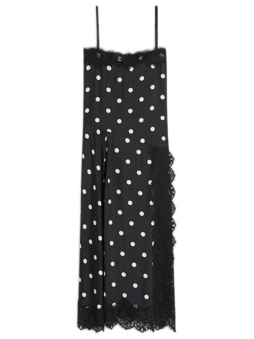 Sporty Polka Dot Silk Twill Mini Dress with Lace Details