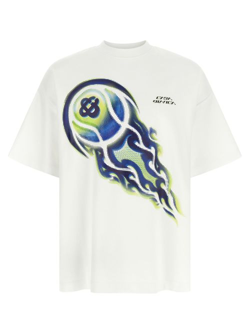 Flaming Tennis Ball Graphic T-Shirt — White