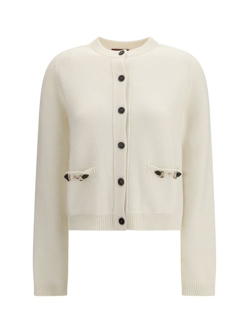 Wool and Cashmere with Horsebit Detail Cardigan — White