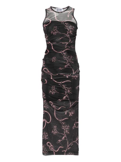 Floral-print midi dress - Black