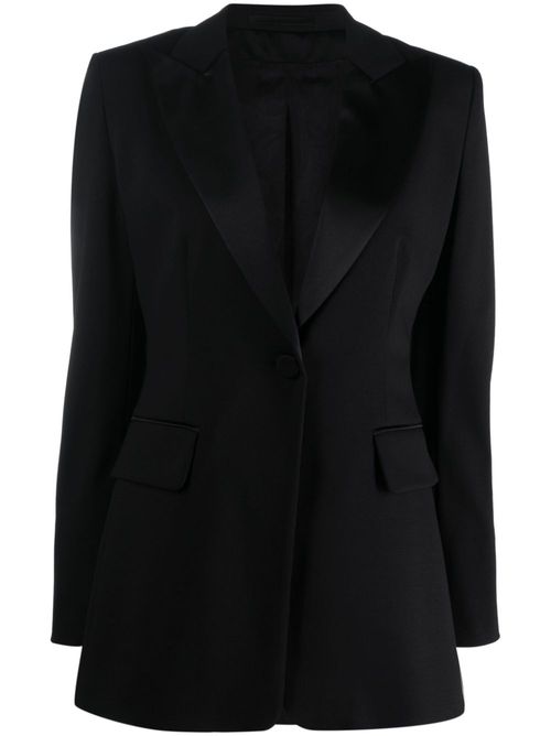 Single-breasted wool-blend blazer - Black