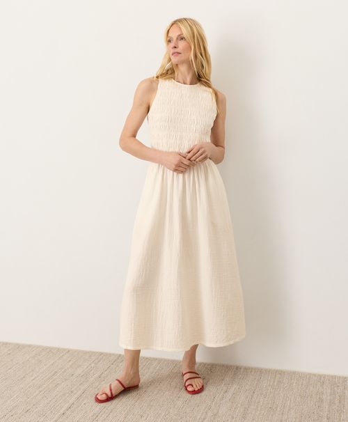 Women's Cream Coastal Double Gauze Smocked Dre
