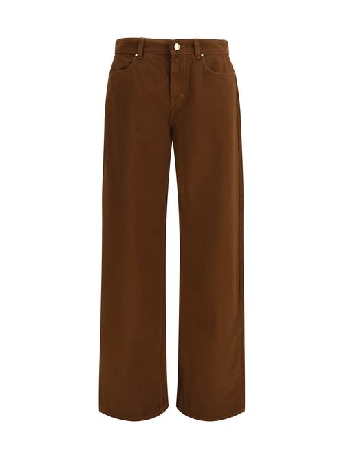 Wide-Leg Satin Cotton Trousers — Brown