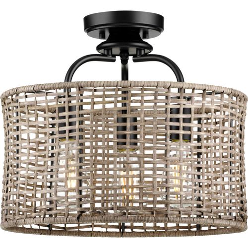Matte Black Three Light Semi-Flush Conv from the Lavelle Collection