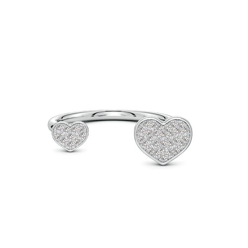 Angara 1.05 MM Pavé Diamond Double Heart Open Ring in Silver
