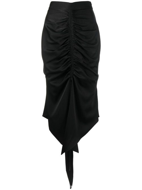 High-waisted ruched midi skirt - Black