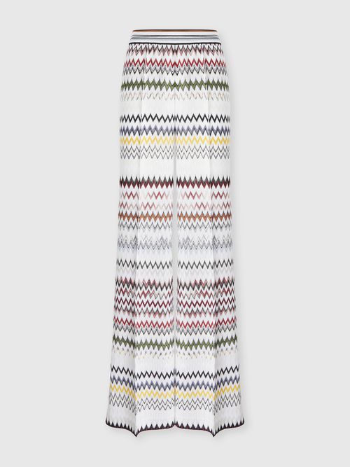Missoni - Pantaloni ampi in viscosa e cotone zig zag, Donna, Verde& Marrone