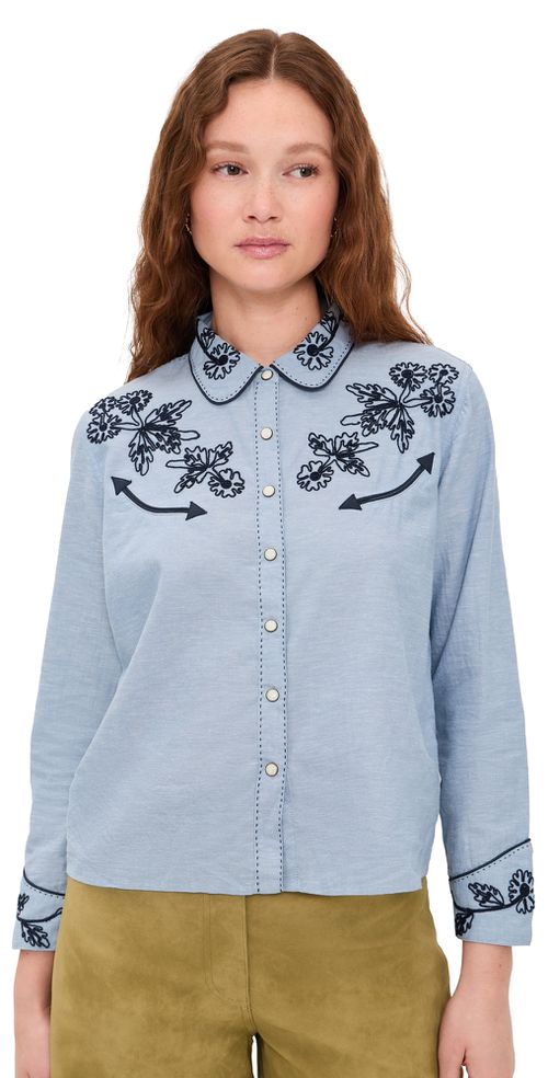 THE GREAT x Stetson The Chambray Embroidered Western Shirt Chambray