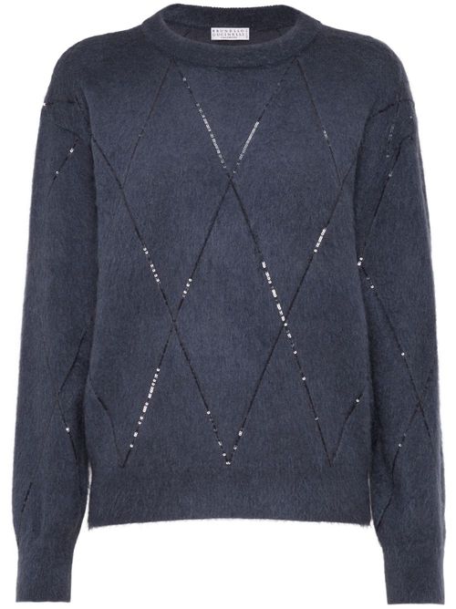 Sequin-embellished knitted jumper - Blue