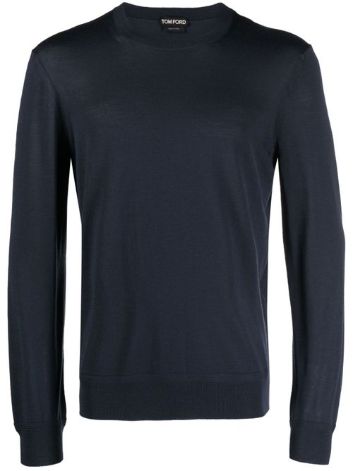 Fine-knit crew-neck jumper - Blue