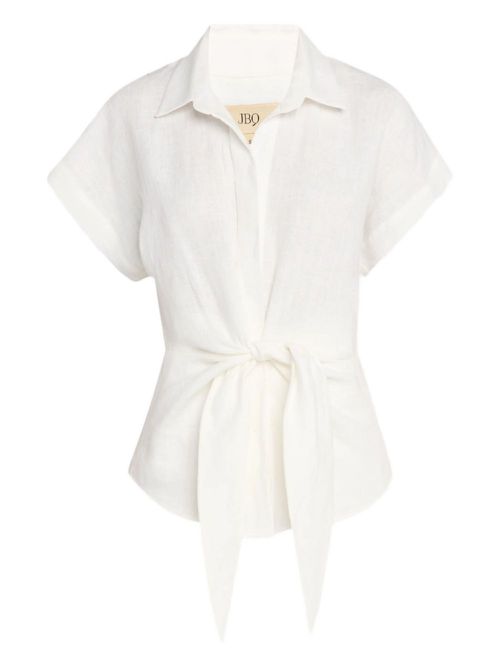Pippa tie-front linen top - White