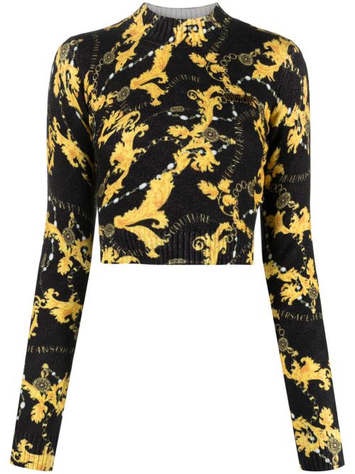 Chain Couture-print cropped jumper - Black
