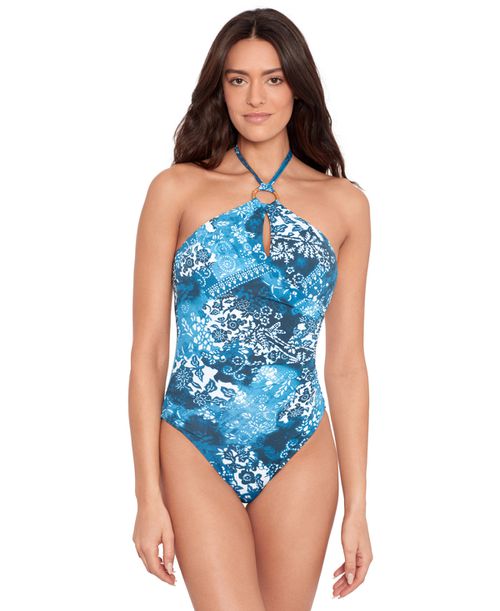 랄프로렌 여성 Women's Ring One-Piece Swimsuit - Indigo Patchwork