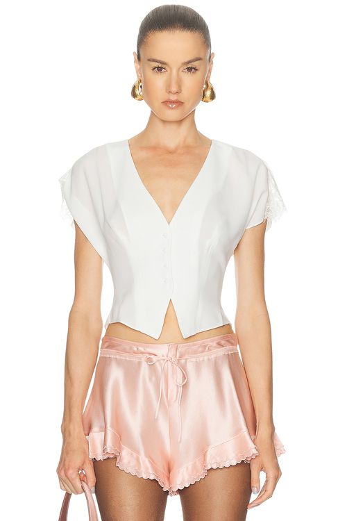 Fleur du mal Georgette Flounce Top in Ivory - Ivory. XS also in