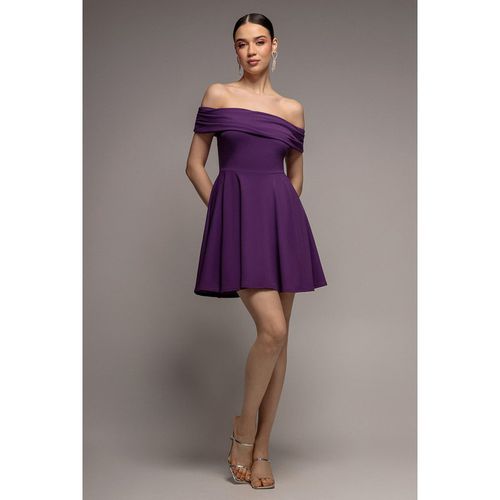 Goddiva Bardot Scuba Crepe Skater Mini Dress - Purple