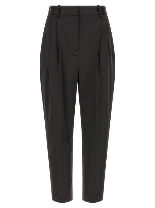 High-Waist Stretch Satin Trousers — Black
